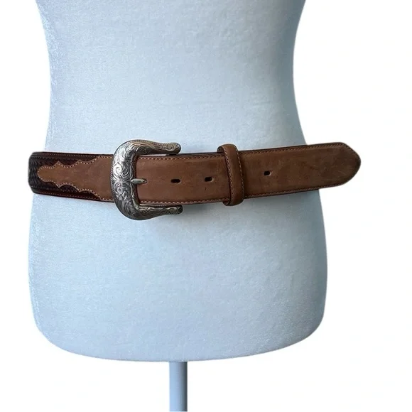 Justin Odessa Star Silver Texas Ranger Brown Leather Belt Vtg 1994 Size 36 - Picture 2 of 16